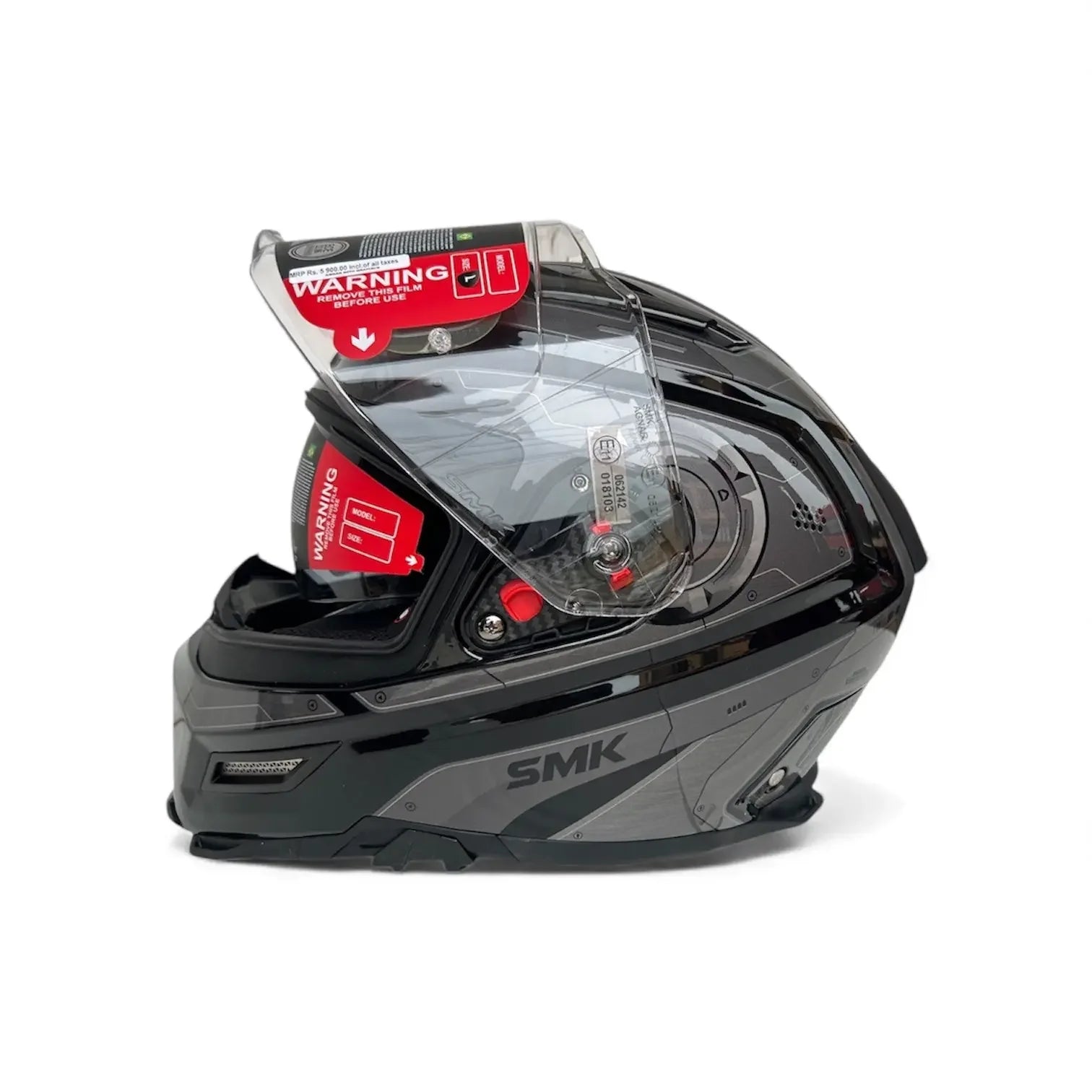 SMK Agnar Cyborg Glossy Black Grey (GL266) Helmet