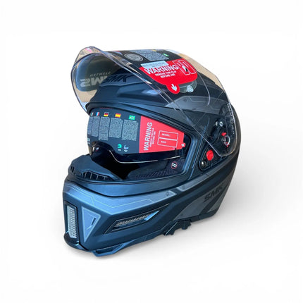 SMK Agnar Cyborg Helmet - Matt Black Grey (MA266) - ECE 22.06 & ISI Certified - Riders India