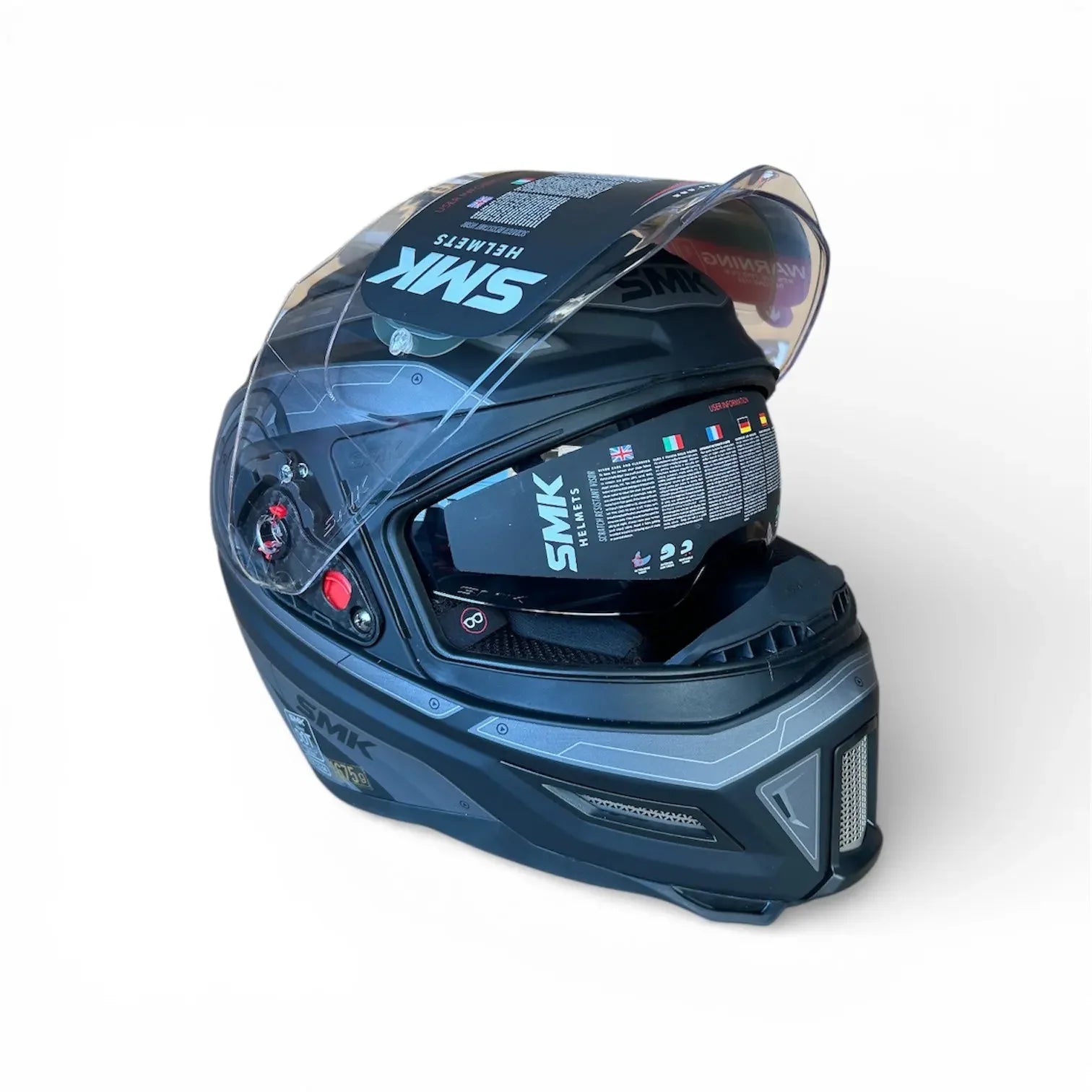 cyborg motorcycle helmet SMK Agnar Cyborg Matt Black Grey MA266 Helmet