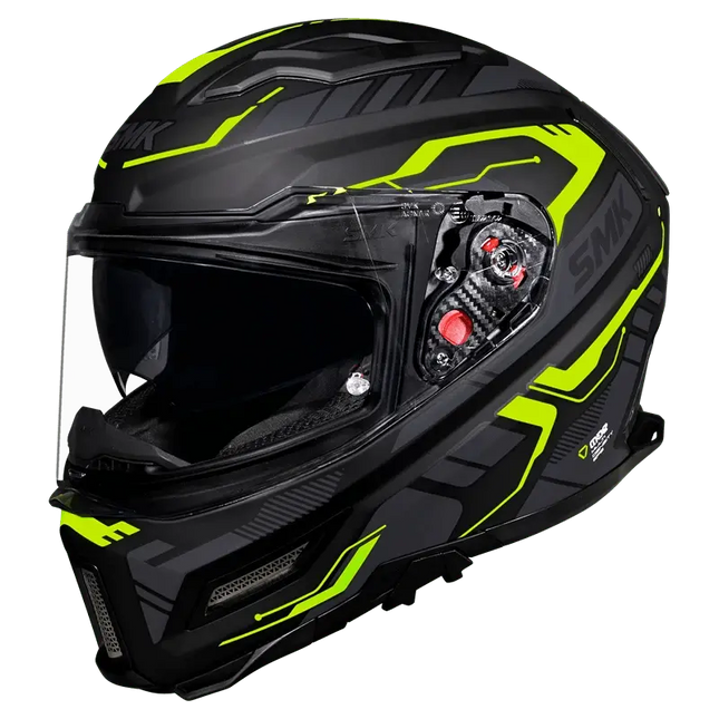 SMK Agnar Tektron Full Face Dual Visor Helmet, MA 264 (Matt Grey Neon) With ECE 22.06 & ISI DOT certification - Riders India