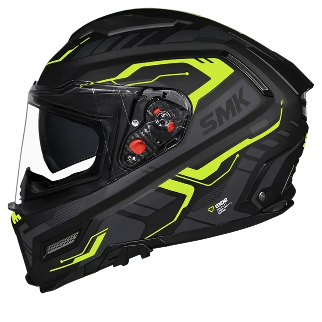 SMK Agnar Tektron Full Face Dual Visor Helmet, MA 264 (Matt Grey Neon) With ECE 22.06 & ISI DOT certification - Riders India