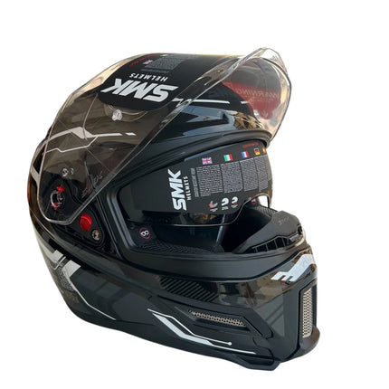 SMK Agnar Tektron Full Face Dual Visor Helmet,GL261 (Glossy Grey White) With ECE 22.06 & ISI DOT certification. - Riders India