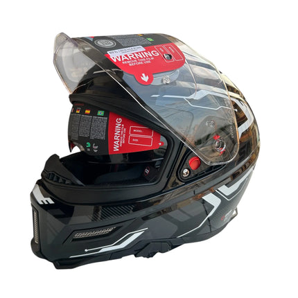 SMK Agnar Tektron Full Face Dual Visor Helmet,GL261 (Glossy Grey White) With ECE 22.06 & ISI DOT certification. - Riders India