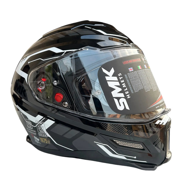 SMK Agnar Tektron Full Face Dual Visor Helmet,GL261 (Glossy Grey White) With ECE 22.06 & ISI DOT certification. - Riders India