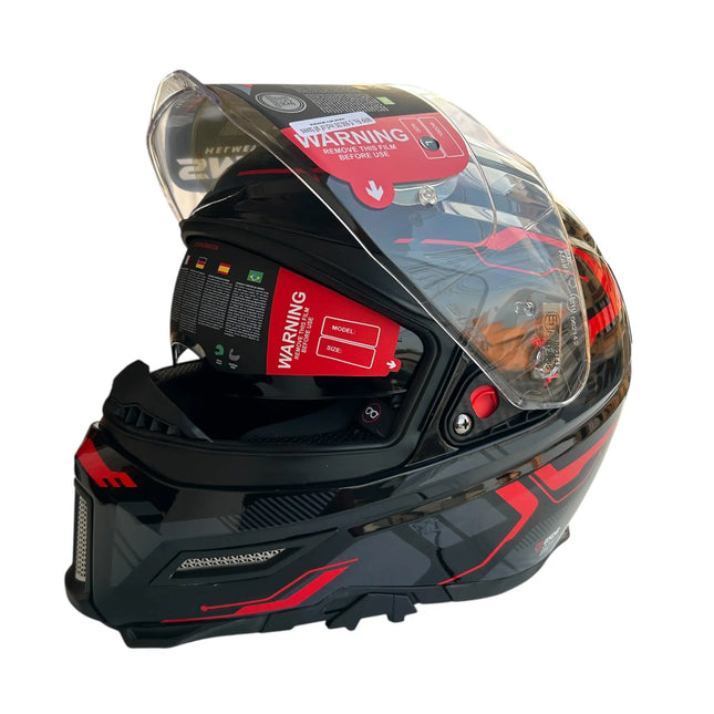 SMK Agnar Tektron Full Face Dual Visor Helmet,GL263 (Glossy Grey Red) With ECE 22.06 & ISI DOT certification. - Riders India
