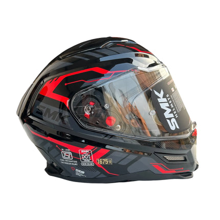 SMK Agnar Tektron Full Face Dual Visor Helmet,GL263 (Glossy Grey Red) With ECE 22.06 & ISI DOT certification. - Riders India