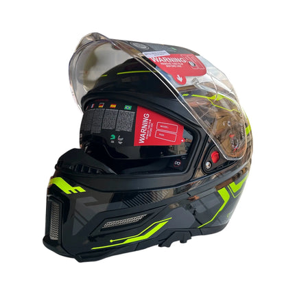 SMK Agnar Tektron Full Face Dual Visor Helmet,GL264 (Glossy Grey Neon) With ECE 22.06 & ISI DOT certification - Riders India