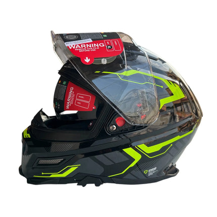 SMK Agnar Tektron Full Face Dual Visor Helmet,GL264 (Glossy Grey Neon) With ECE 22.06 & ISI DOT certification - Riders India
