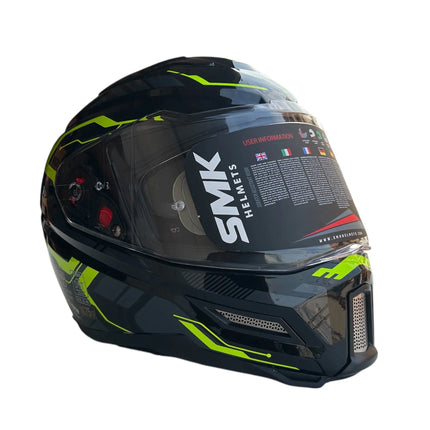 SMK Agnar Tektron Full Face Dual Visor Helmet,GL264 (Glossy Grey Neon) With ECE 22.06 & ISI DOT certification - Riders India