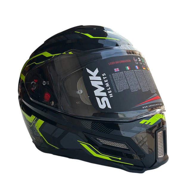 SMK Agnar Tektron Full Face Dual Visor Helmet,GL264 (Glossy Grey Neon) With ECE 22.06 & ISI DOT certification - Riders India