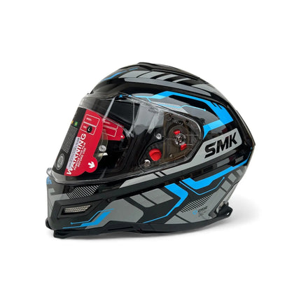 SMK Agnar Tektron Full Face Dual Visor Helmet,GL265 (Glossy Grey Blue) With ECE 22.06 & ISI DOT certification - Riders India