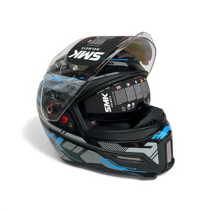 SMK Agnar Tektron Full Face Dual Visor Helmet,GL265 (Glossy Grey Blue) With ECE 22.06 & ISI DOT certification - Riders India