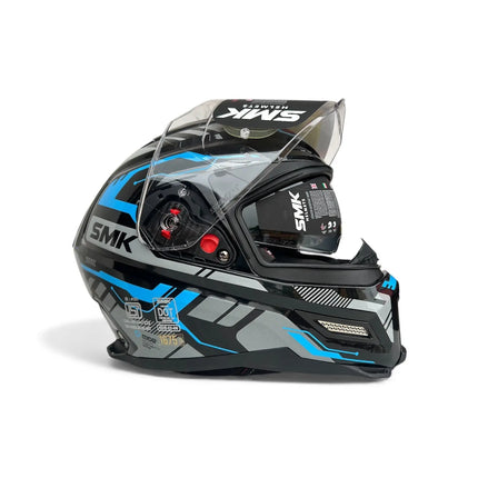 SMK Agnar Tektron Full Face Dual Visor Helmet,GL265 (Glossy Grey Blue) With ECE 22.06 & ISI DOT certification - Riders India