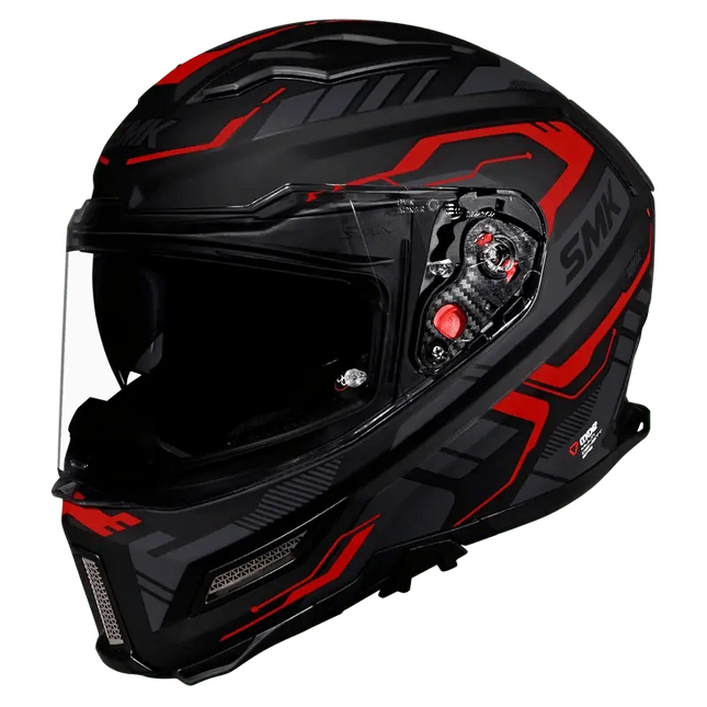 SMK Agnar Tektron Full Face Dual Visor Helmet,MA263 (Matt Grey Red) With ECE 22.06 & ISI DOT certification. - Riders India