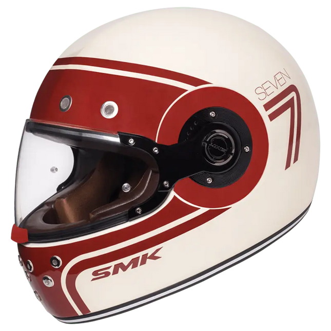 SMK Retro 7 Full Face Helmet – GL130 (Glossy White Red) - Riders India