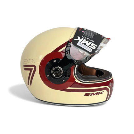 SMK Retro 7 Full Face Helmet – GL130 (Glossy White Red) - Riders India