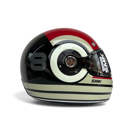SMK Retro Ranko Full Face Helmet – Glossy White Red (GL213) - Riders India