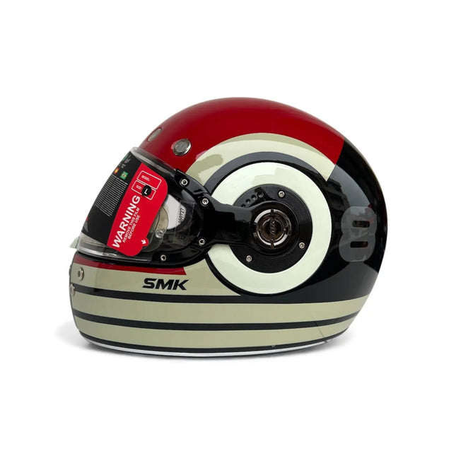 SMK Retro Ranko Full Face Helmet – Glossy White Red (GL213) - Riders India