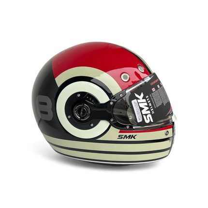 SMK Retro Ranko Full Face Helmet – Glossy White Red (GL213) - Riders India
