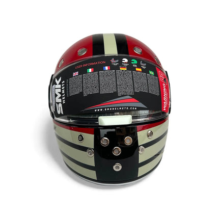 SMK Retro Ranko Full Face Helmet – Glossy White Red (GL213) - Riders India