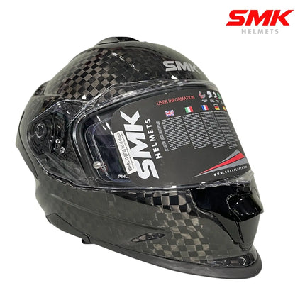 SMK Titan Carbon Full Face Dual Visor Helmet – Glossy Black (GLCA 200), ECE 22.06 Certified - Riders India