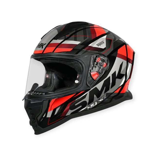 SMK NOVA TRACK GL263 FULL FACE HELMET - Glossy Grey red cross view 1