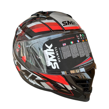 SMK NOVA TRACK GL263 FULL FACE HELMET - Glossy Grey red cross view 3
